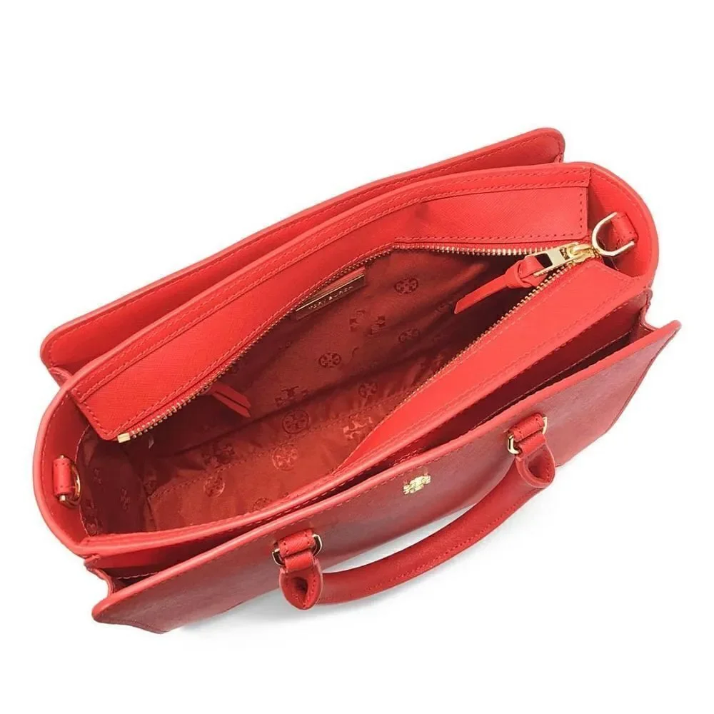 Tory Burch Poppy Orange Zip Emerson Saffiano Leather Satchel